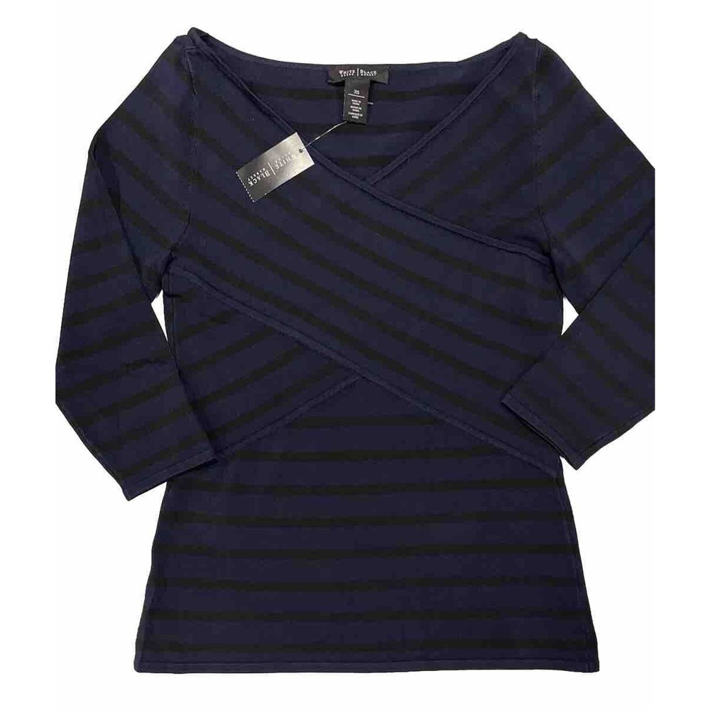NWT WHITE HOUSE BLACK MARKET CROSSOVER STRIPE PULLOVER TOP SWEATE XS, S, M, L.XL
